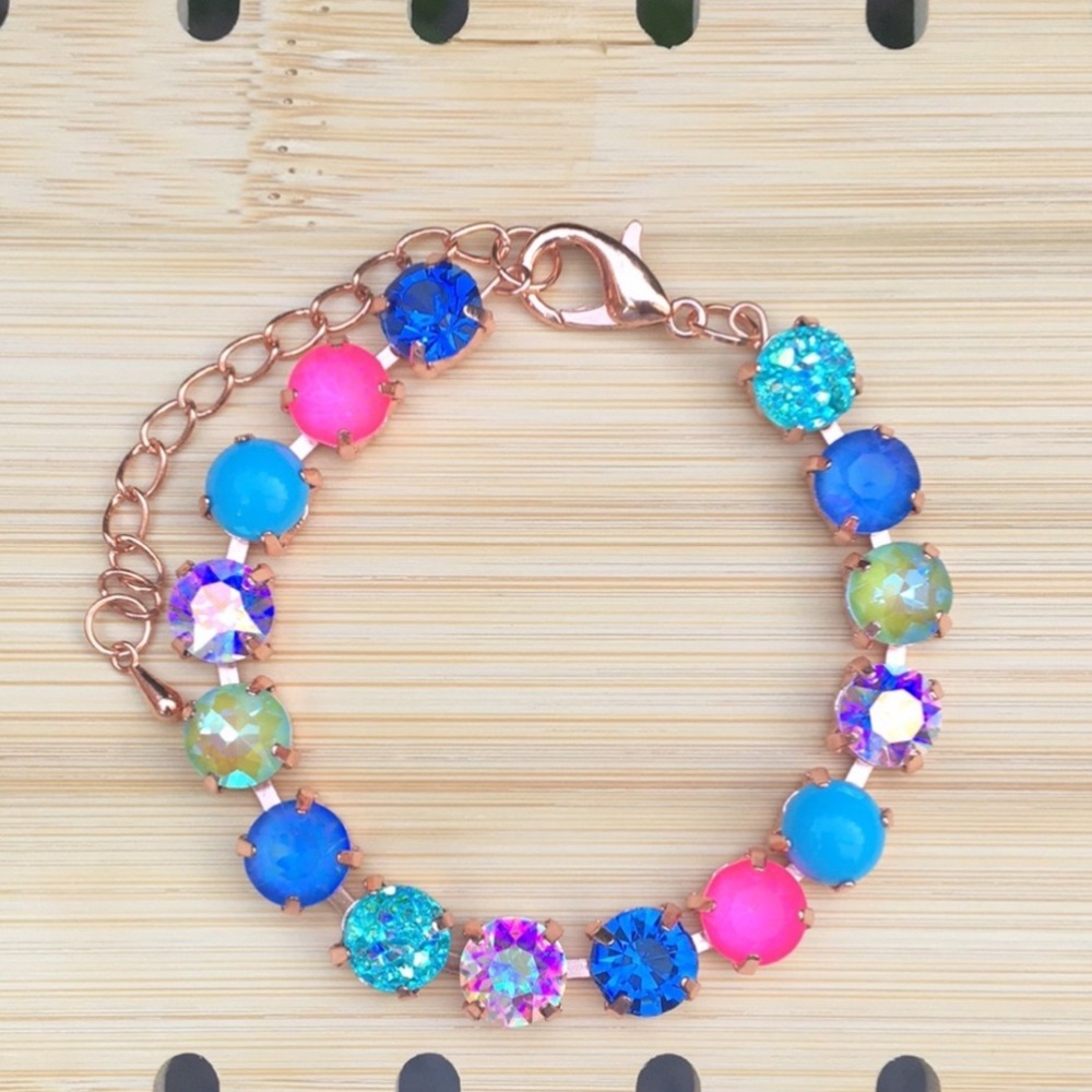Sapphire Aurora Borealis + Fuchsia Hot Pink “Lillie” Crystal Tennis Bracelet - Picture 13 of 14
